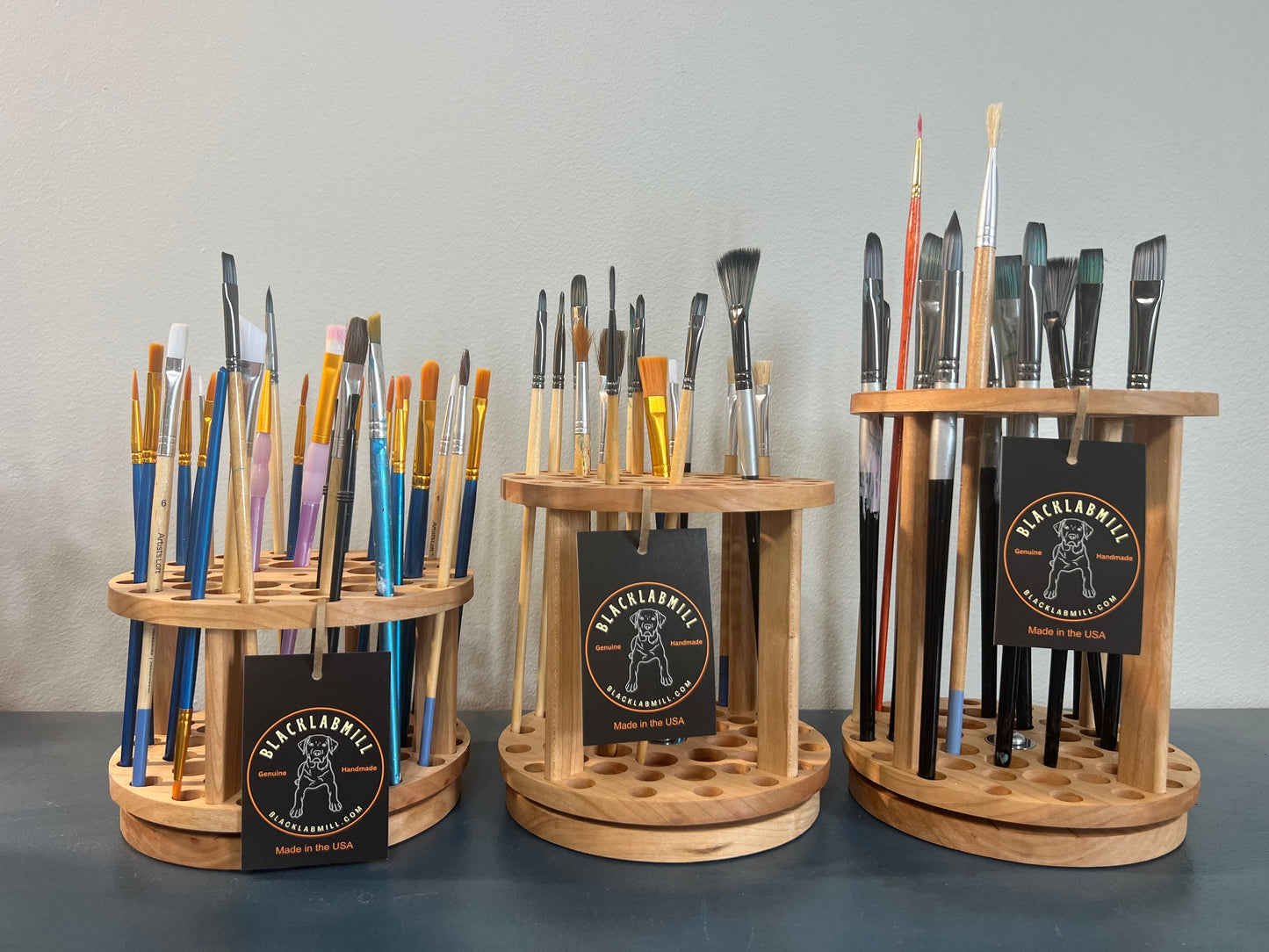 Rotating paint brush holder set, handmade paintbrush holders