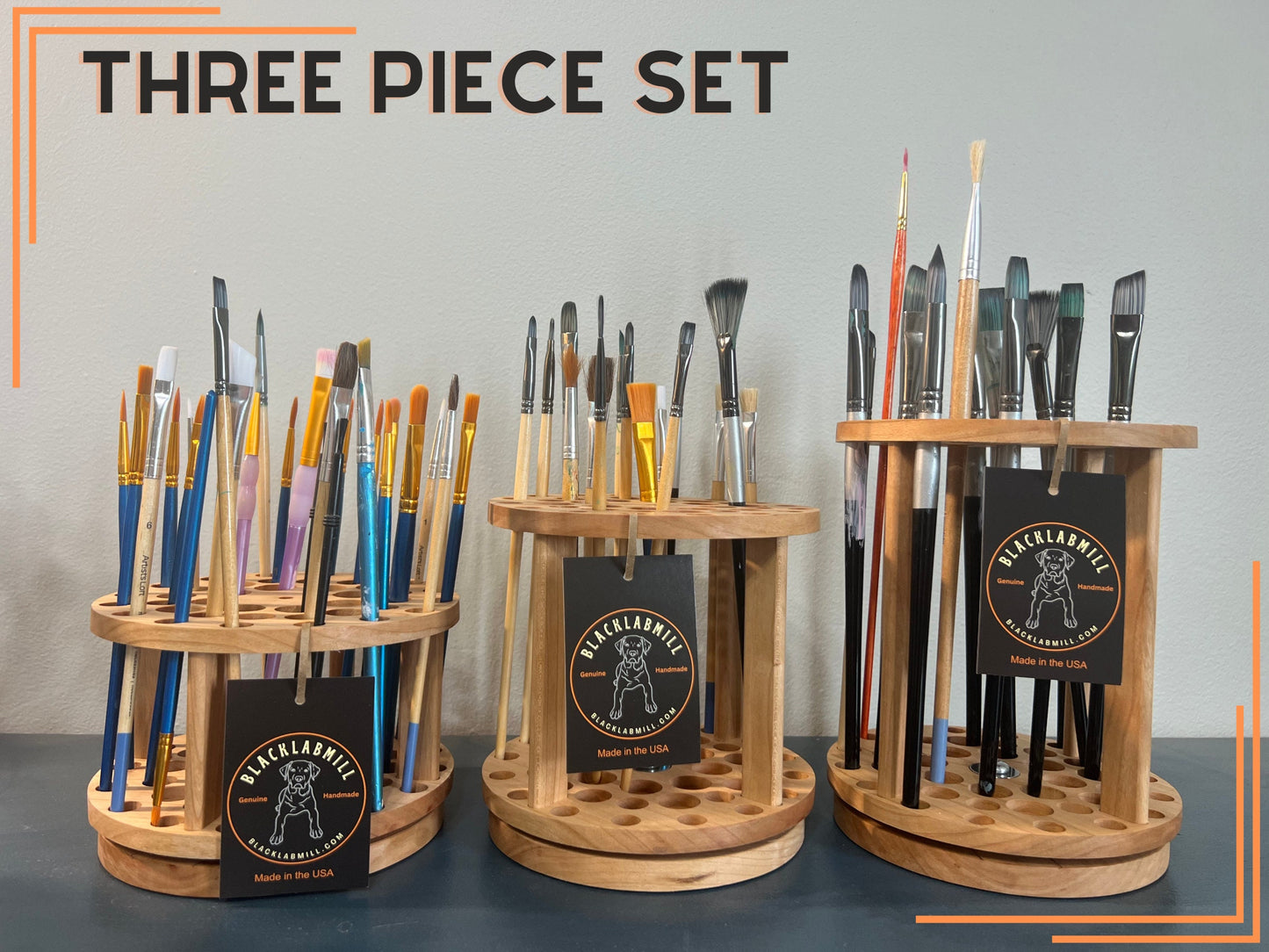 Rotating paint brush holder set, handmade paintbrush holders