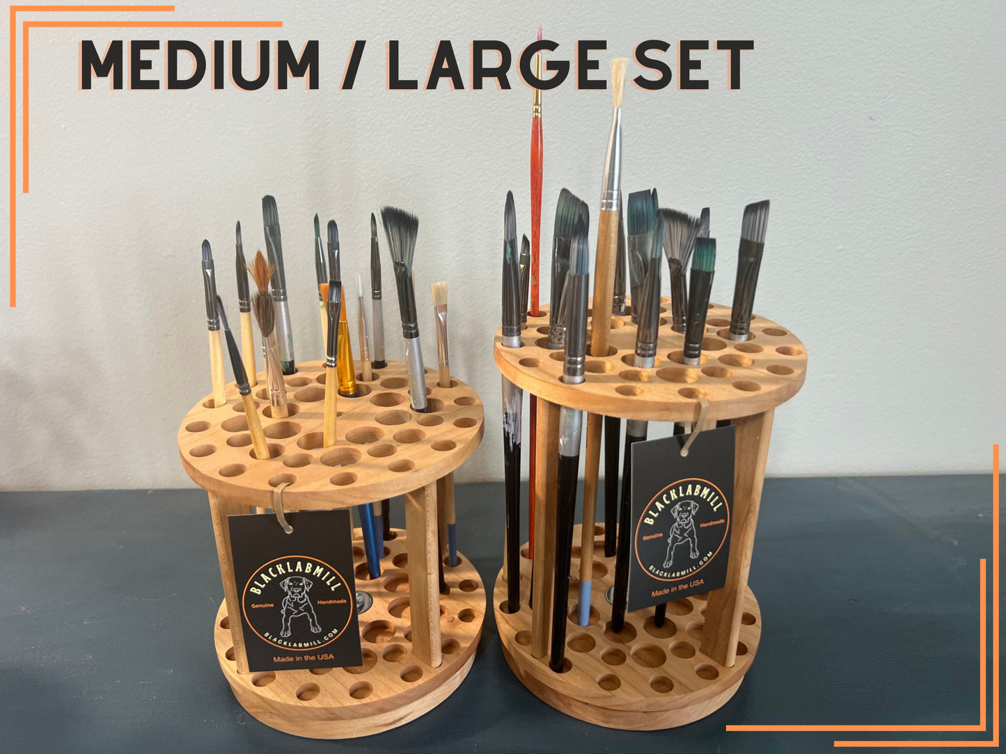 Rotating paint brush holder set, handmade paintbrush holders