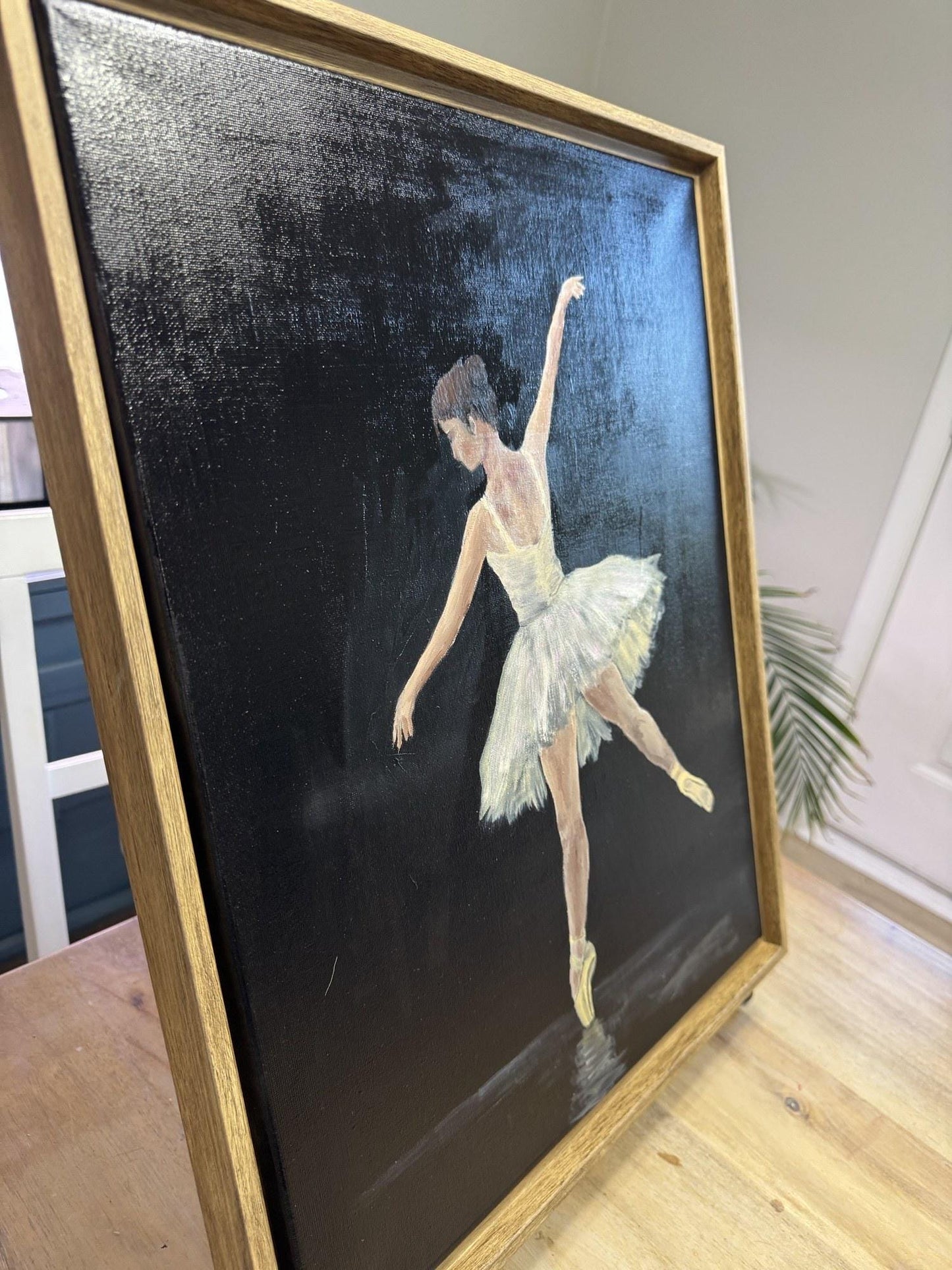 Ballerina #1 Original Oil Painting, Dancer En Pointe on Black, 12x16 Framed Wall Art, Dance Studio Decor, Ballet Lover Gift