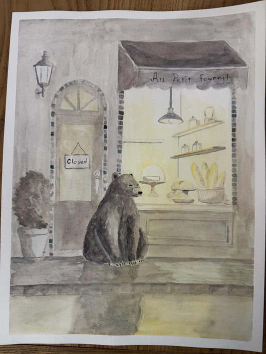 Original Framed Watercolor - Bear and the Bakery