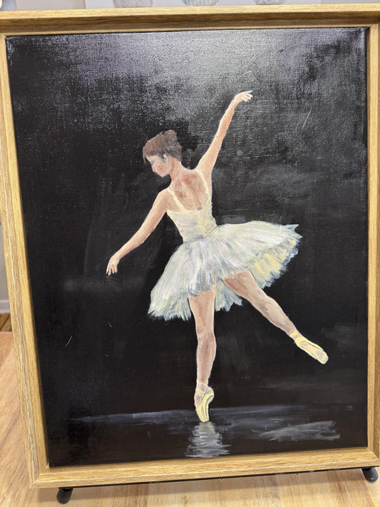 Ballerina #1 Original Oil Painting, Dancer En Pointe on Black, 12x16 Framed Wall Art, Dance Studio Decor, Ballet Lover Gift