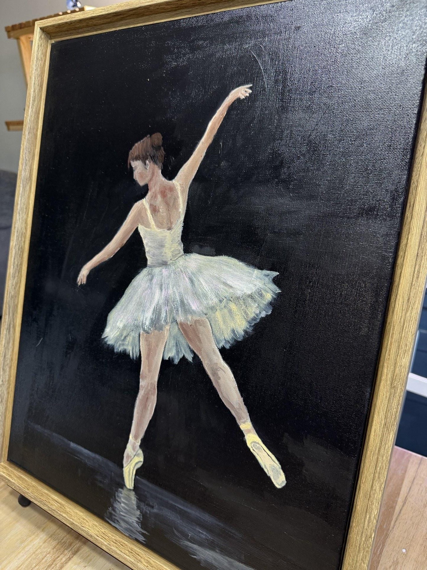 Ballerina #1 Original Oil Painting, Dancer En Pointe on Black, 12x16 Framed Wall Art, Dance Studio Decor, Ballet Lover Gift